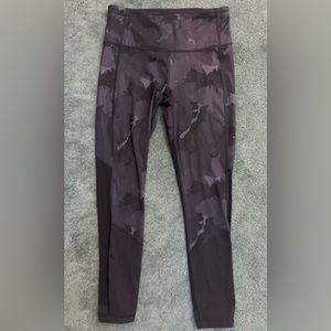 RARE Lululemon Gray Leaf Camo Wunder Under HR Tights Mesh Panel Leggings Sz 6